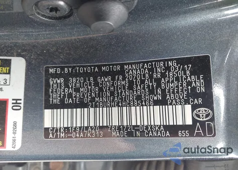2017 Toyota Corolla Xse from USA, damaged, VIN 2T1BURHE4HC885466